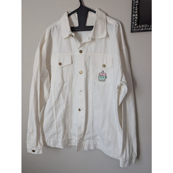 Pusheen Jackets & Blazers - Pusheen White Denim Jean Jacket XL with Boba Cat Patch